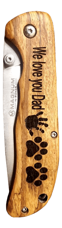 "We love you dad" engraved wooden knife